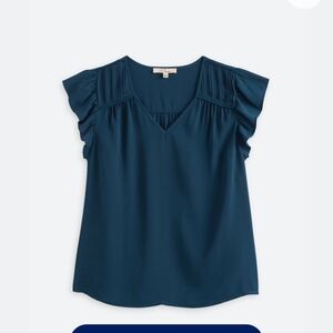 Chic Teal Women's Blouse with Ruffled Sleeves